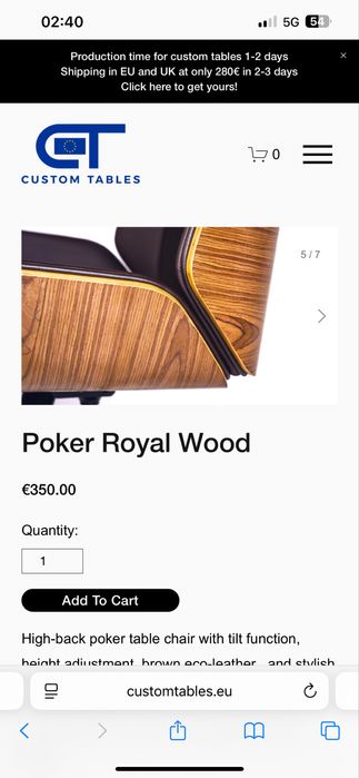 Scaune Poker imbracate in lemn CustomTables.eu customizate logo tau