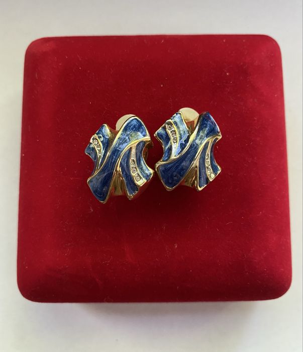 Cercei clipsuri vintage emailați din anii ‘80, Grecia clips cu cauciuc