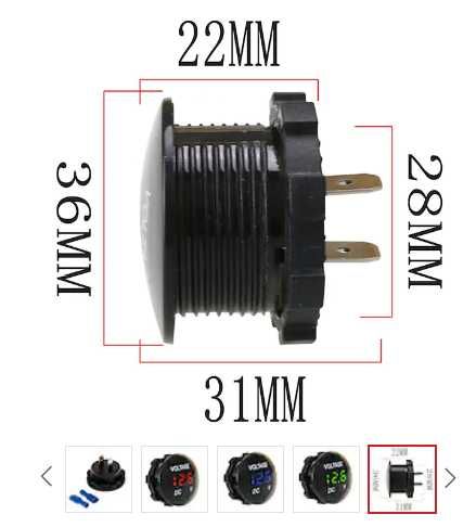 Voltmetru LED auto-moto-scuter 5-48Vcc cu buton oprit-pornit, Albastru