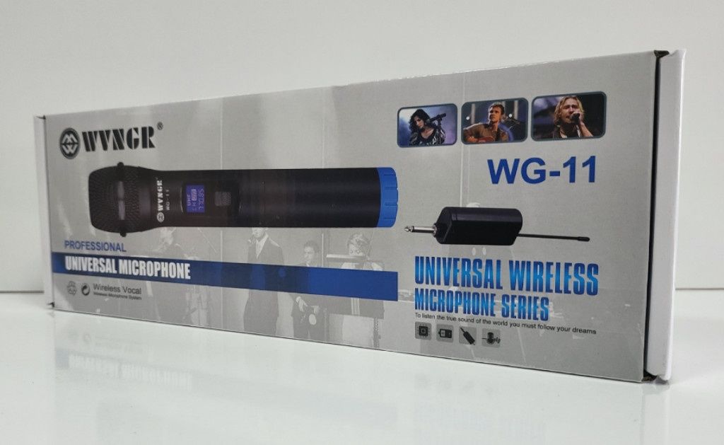 Безжичен микрофон WG-11, динамичен, предавател, приемник, JACK 6.3mm