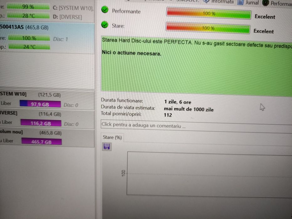 Hard Disk Extern 3.5, 500 Gb Sata 3, 100% Health