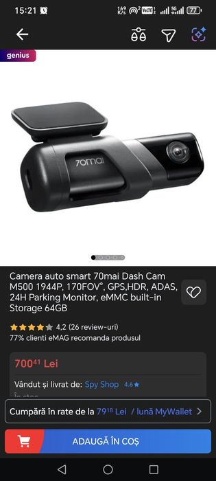 Camera auto smart 70mai Dash Cam M500 1944P, 170FOV°, GPS,HDR, ADAS, 2