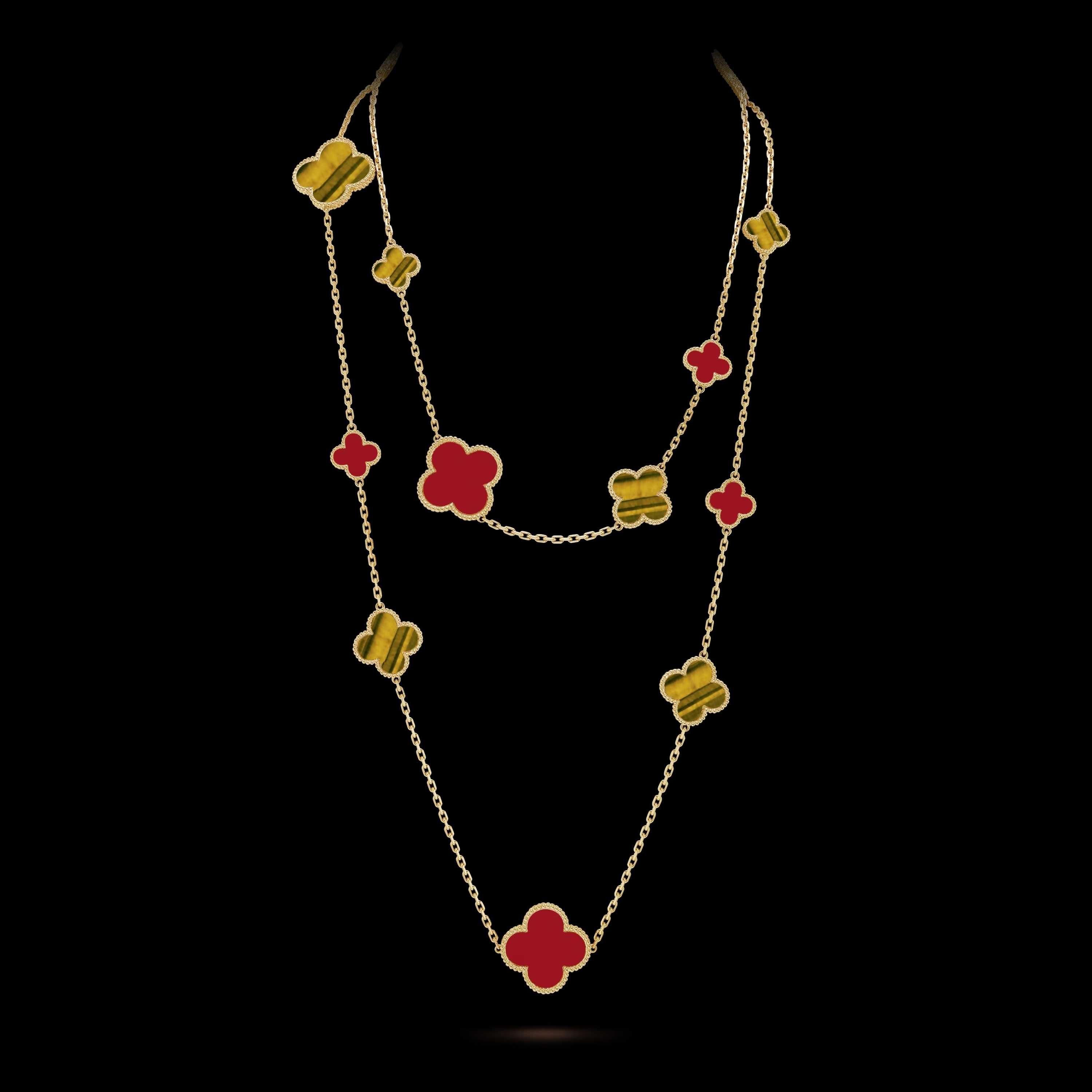 Van Cleef & Arpels VCA Gold Carnelian 16 Motifs Alhambra Дамско Колие