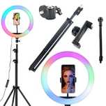 Lampa LED RGB ring light 30cm trepied reglabil suport telefon 120W USB
