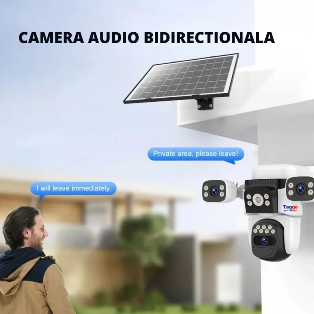 Camera Supraveghere cu 4 Camere cu Panou Solar, 4G, 12 MP Zoom 10X