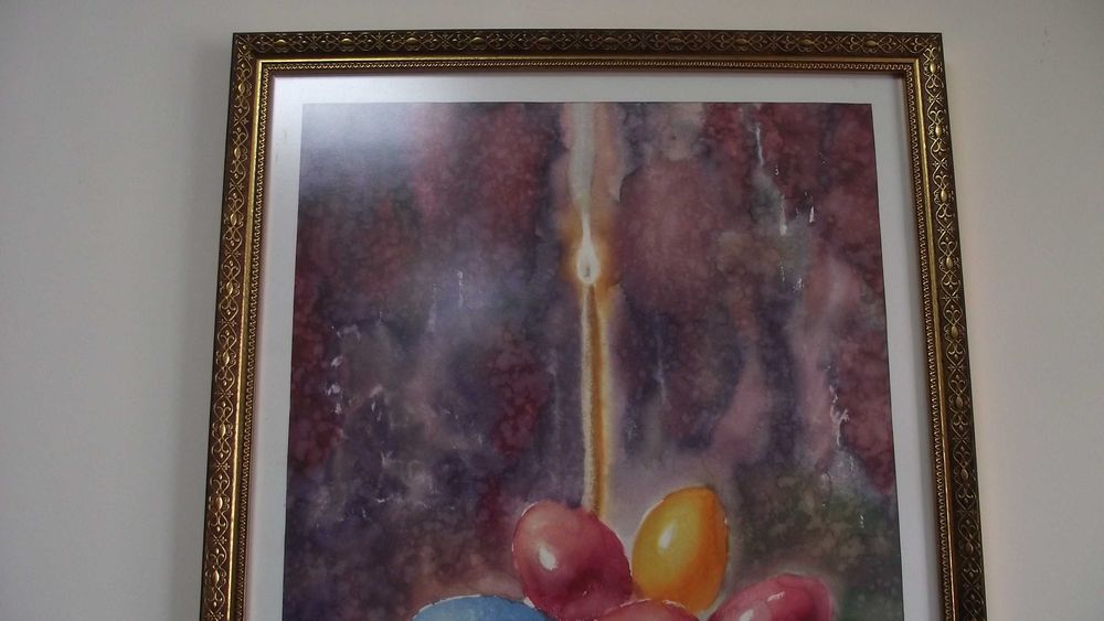 СТАРА Картина - Акварел - Великден Великденски яйца -Отлична