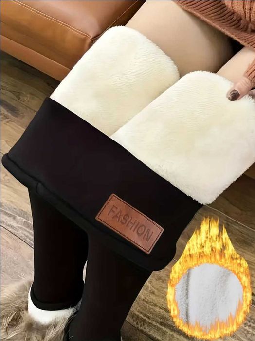 Pantaloni colanti Dama cu Talie elastica si Captuseala Blana, Negri