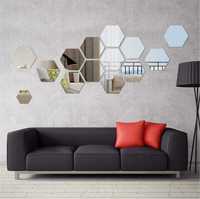 Set Oglinzi Decorative PVC Hexagon Silver Diagonala 18 cm - Set 12 buc