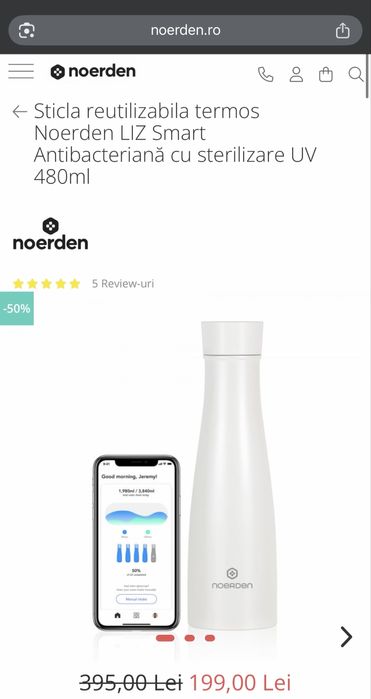 Sticla reutilizabila termos Noerden LIZ Smart Antibacteriană