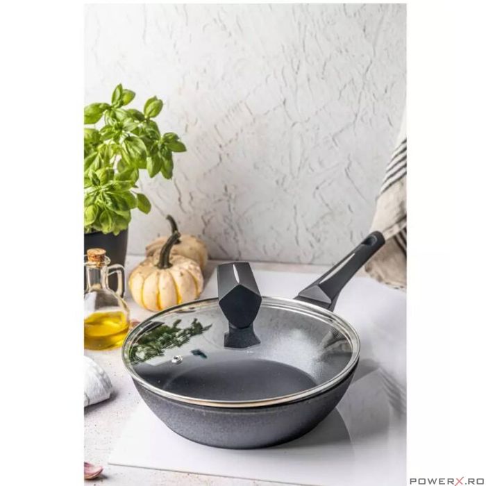 Tigaie din aluminiu, cu capac, marmorata, 24cm, Klausberg