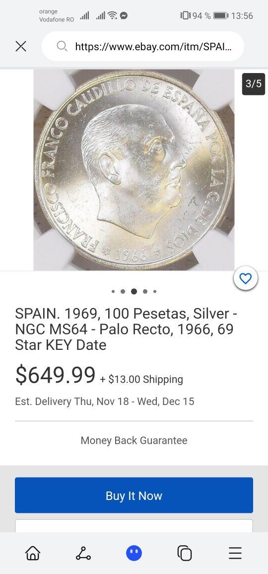 Moneda argint 5 pesetas 1870,1875 pesetas 100,3 buc. 1966