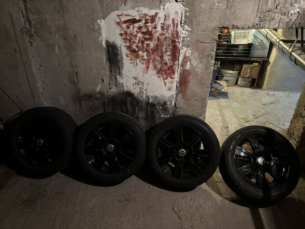 Jante aliaj 17” negre originale Audi/VW + cauciucuri vară 225/50 R17