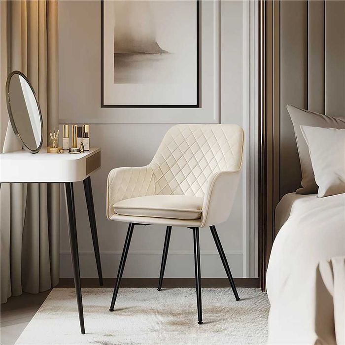 Set 2 scaune dining catifea cu picioare metalice |S 614341 Beige(2pcs)