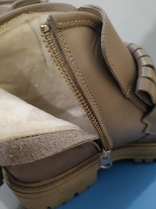 Ghete îmblănite bej, din piele naturala, noi, model Bee, pt.femei