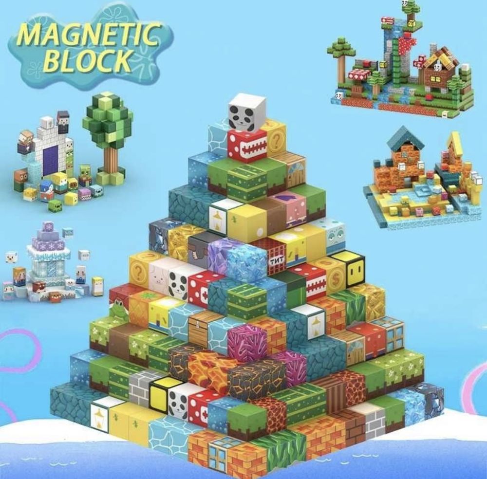Голям комплект Магнитни кубчета Майнкрафт 122 броя Minecraft Magnetic