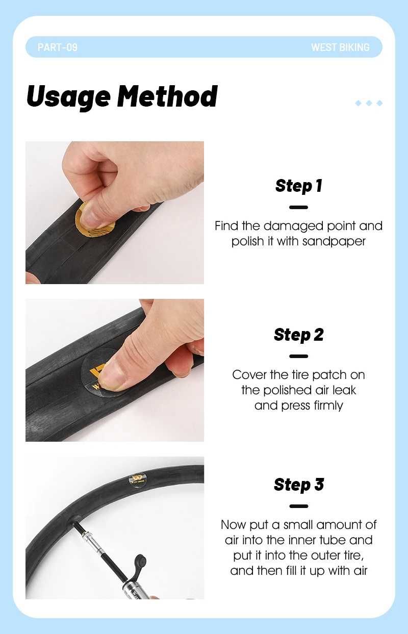 WEST BIKING kit reparatie pana plasturi anvelope bicicleta