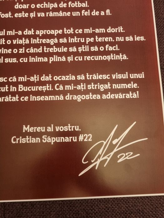 Pancarda semnata de Cristi Sapunaru