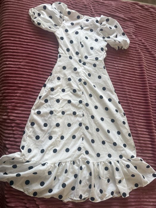 Rochie de vara, alba cu buline negre, marime S