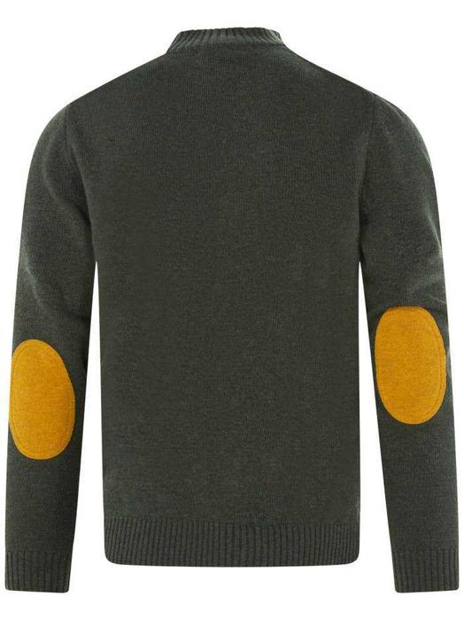 Cotton & Silk тъмно зелен италиански мъжки пуловер с жълти акценти