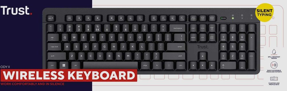 Tastatura wireless Trust Ody II 25011 neagra Sigilata cu garantie 2 an