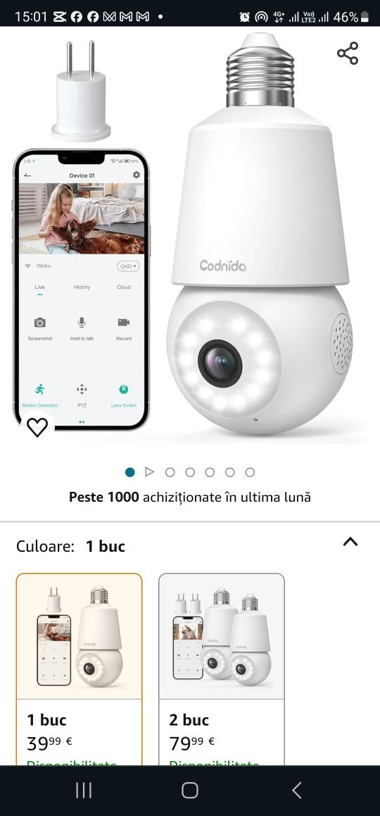 Codnida 2K Bec WiFi de exterior pentru suport de lampă E27, noua