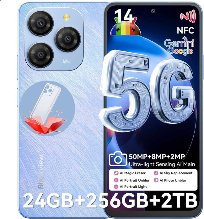 Telefon mobil Blackview Shark 9, 256GB, 8+16GB RAM, 5G, Blue