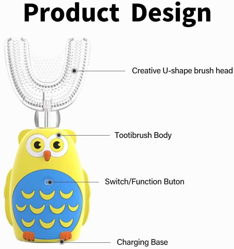 Детска електрическа 2 в 1 , 360 градусова U образна четка за зъби