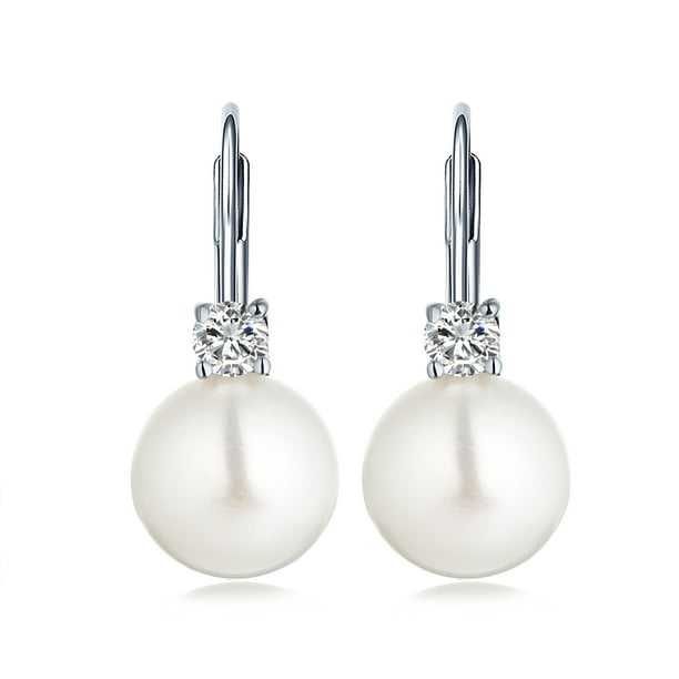 Изящни Сребърни Обеци проба 925 с Цирконий и Бяла Перла 8 мм