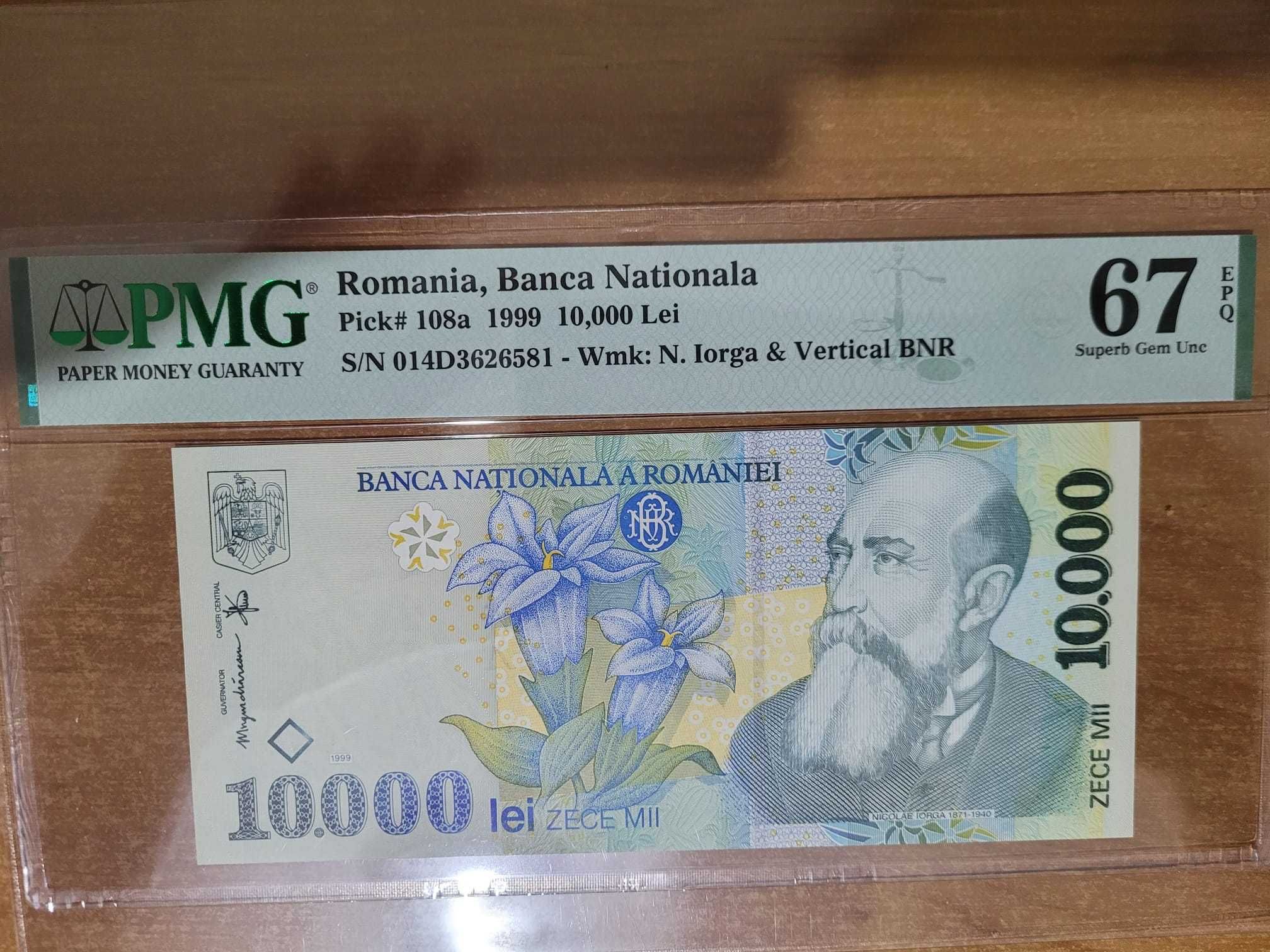 Bancnota 10000 lei din 1999 gradata PMG 67 EPQ