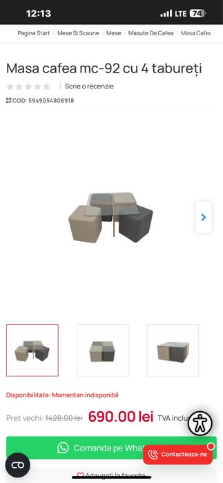 Vand masuta de cafea cu 4 tabureti