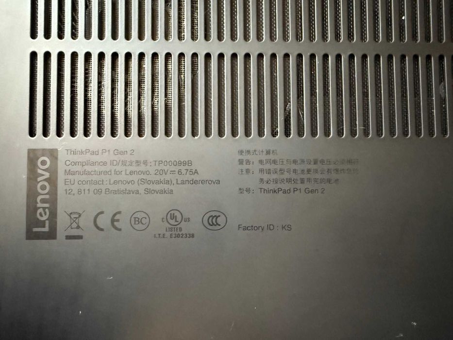 Лаптоп LENOVO P1 Gen2 i9-9880H,64GB RAM, 512GB NVME SSD, OLED 4K Intel