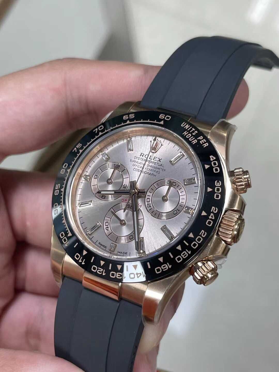 Rolex Daytona Rose Gold dial Baguette