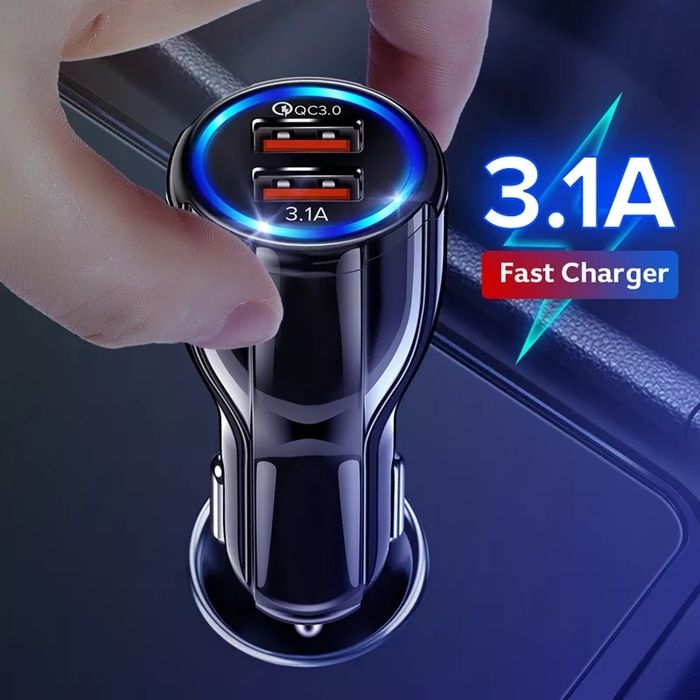 Încărcător Auto Premium 2xUSB Încărcare Rapidă Fast Charge cu LED Blue