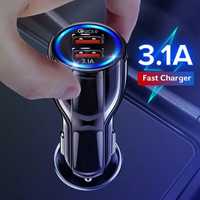 Încărcător Auto Premium 2xUSB Încărcare Rapidă Fast Charge cu LED Blue