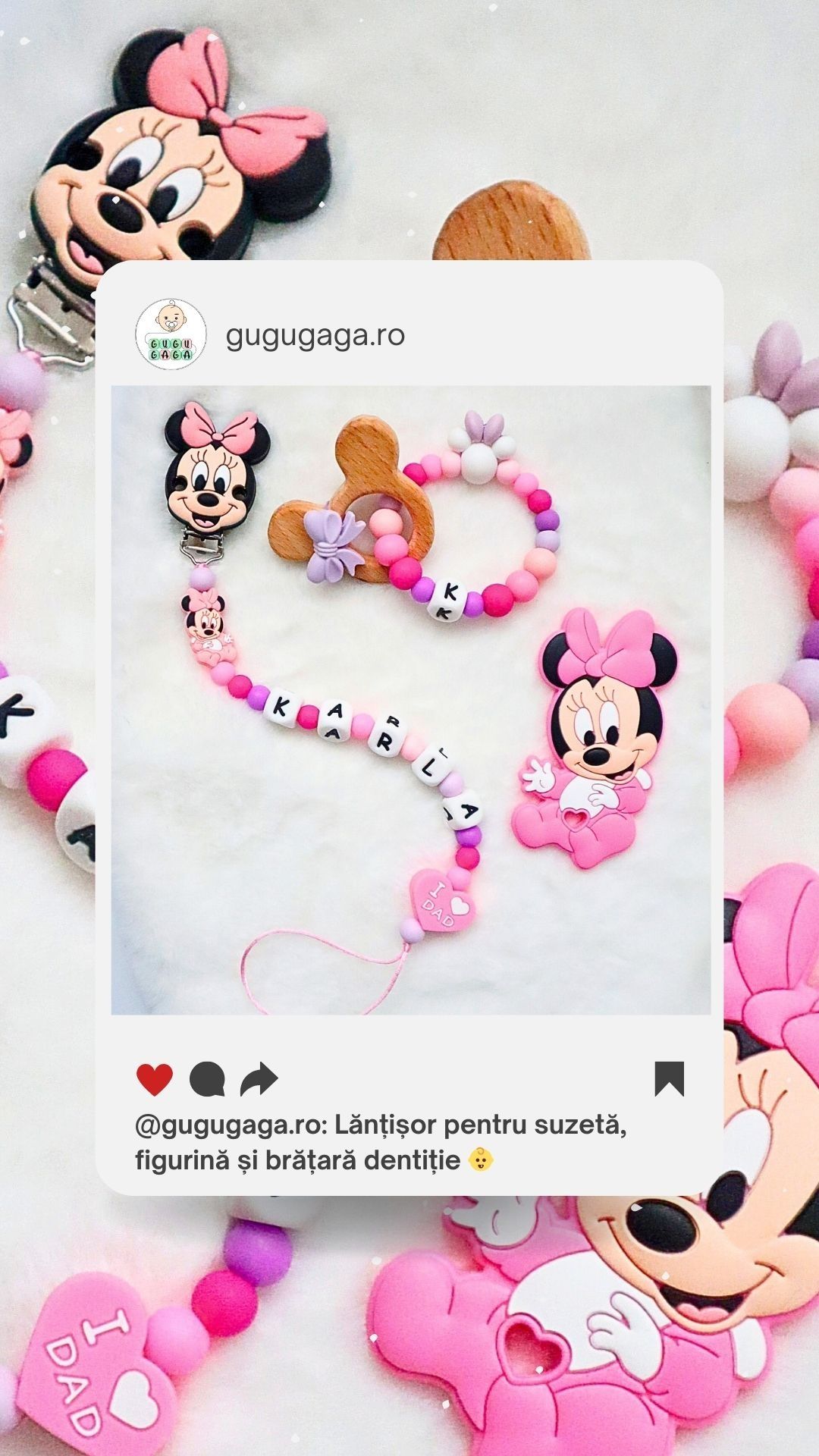 Set cadou pentru bebeluși botez  set cu lănțișor suzetă personalizat