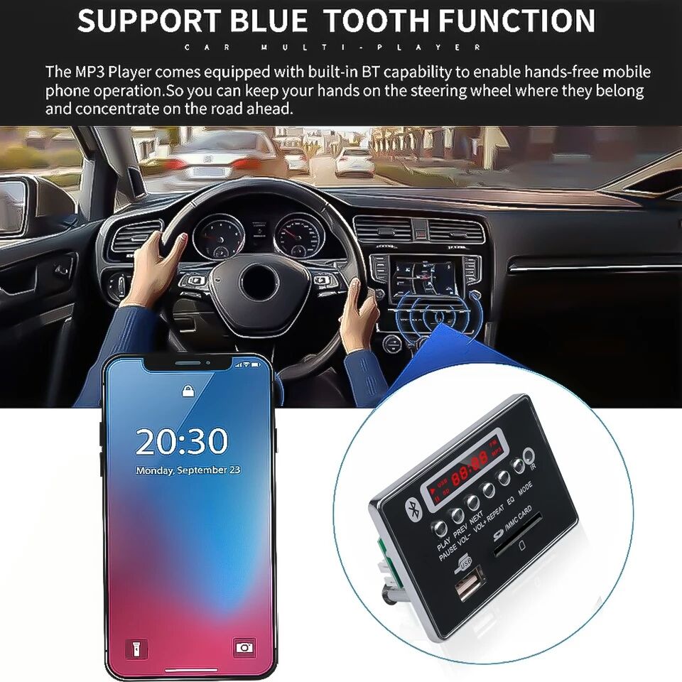 KEBIDU Аудио Плейър 5V/12 V модул за вграждане Bluetooth 5.0FM, TF,Mp3