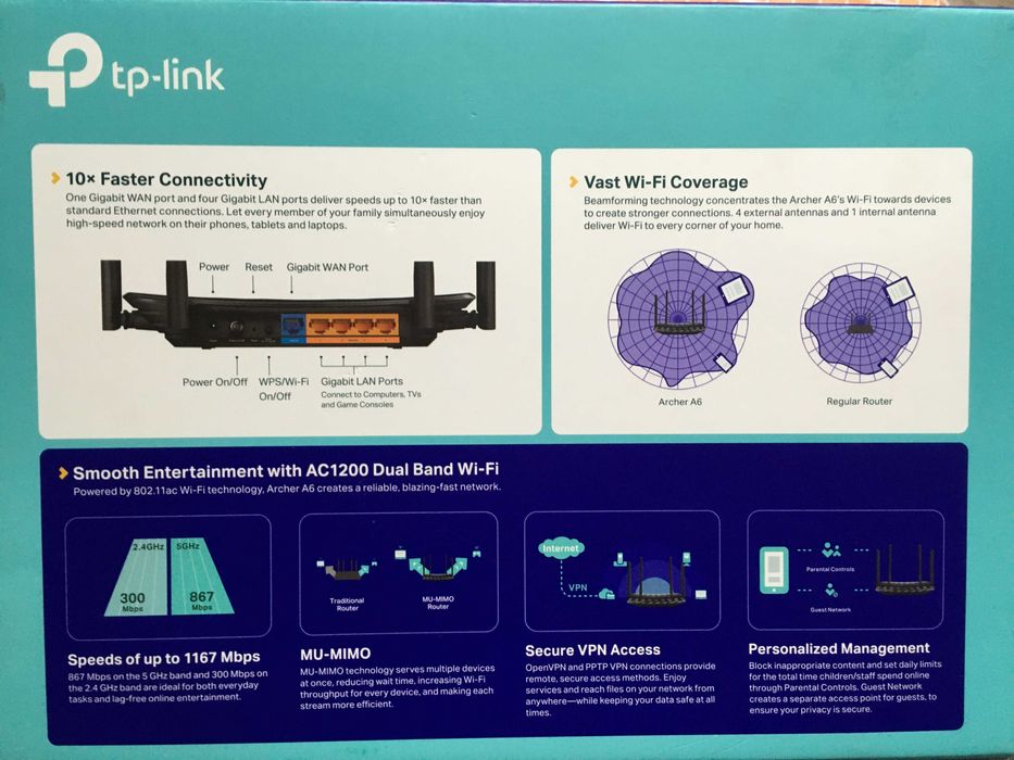 Router Wi-Fi TP-Link AC1200 Archer A6, Dual Band, Full Gigabit, Nou