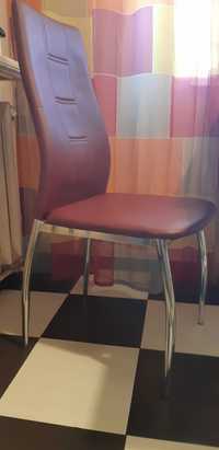 Трапезни столове, 3 бр., цвят бордо. Никел, изкуствена кожа.