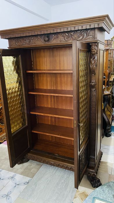 Biblioteca Dulap Lemn Vintage Sculpturi Picioare Gheare Leu