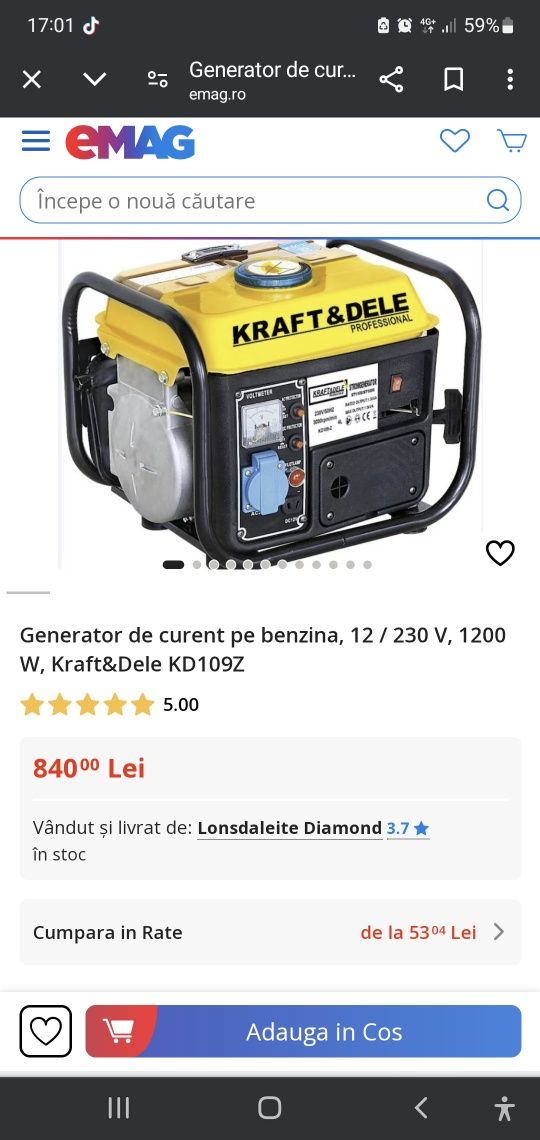 Vand generator kraft&dele 1200 w, nou, doar probat