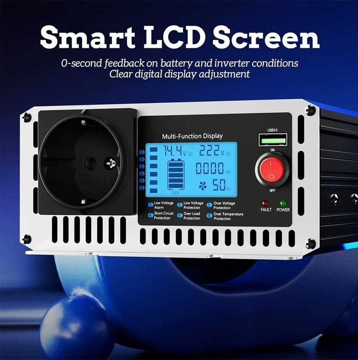 Invertor Houli 24V sau 12V 3000W Sinus pur cu telecomanda si priza USB