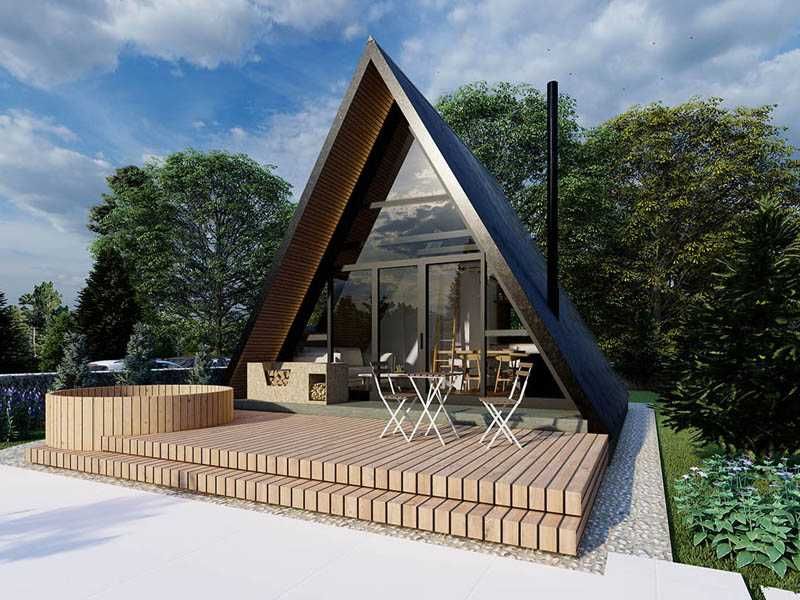 Case modulare moderne, cabane tip A rustice, containere modulare