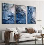 Tablou canvas model marmura 3 buc albastru( doar panza de canvas)