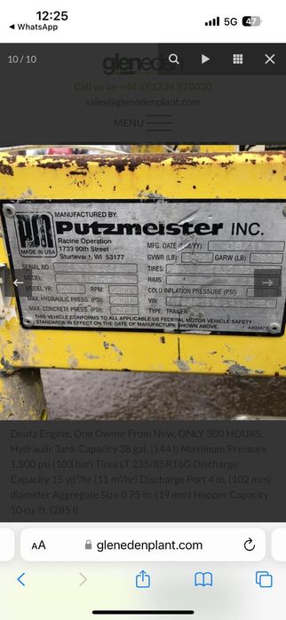 Pompa statica Putzmeister TK15HP