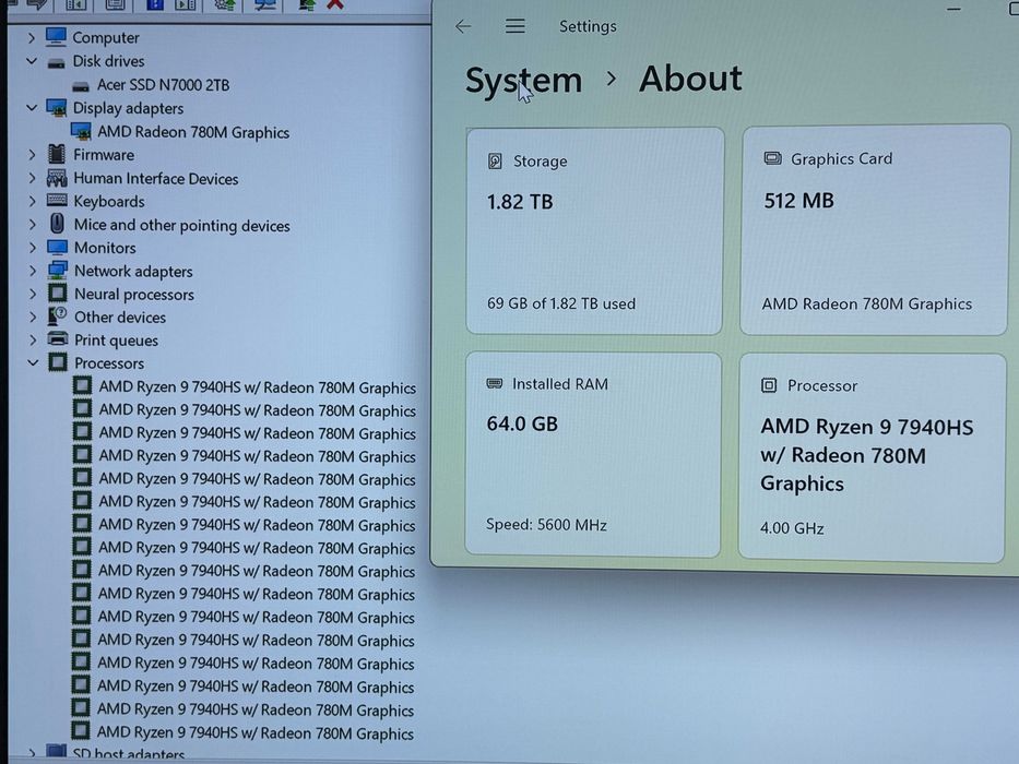 Geekom A7 Mini PC`Ryzen 9-7940HS/64GB DDR5/2000GB SSD NVMe Gen 4