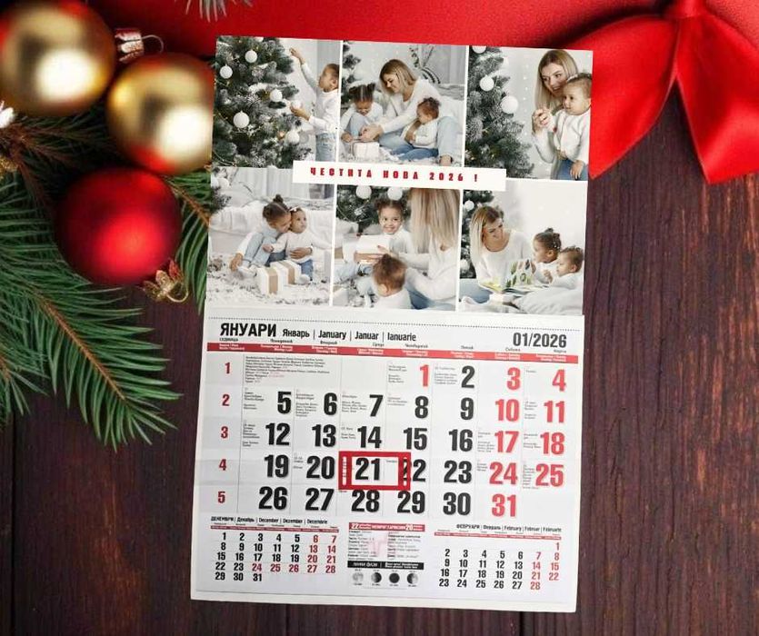 Работен календар за 2026 г. с ваша снимка или колаж
