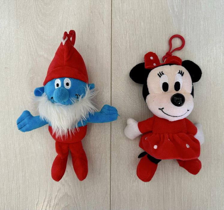 Set 2 figurine de pluș cu breloc, Papa Ștrumf și Minnie, Noi
