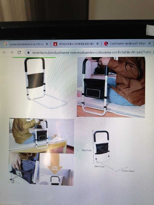 Pat 190cm/90cm cu accesorii pentru persoane imobilizate