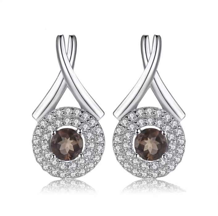 Cercei de Lux Excellence din Argint 925 cu Smoky Quarțz Natural 0,4 ct