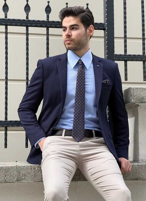 Sacou blazer slim 52 XL premium WE lana super 110's albastru